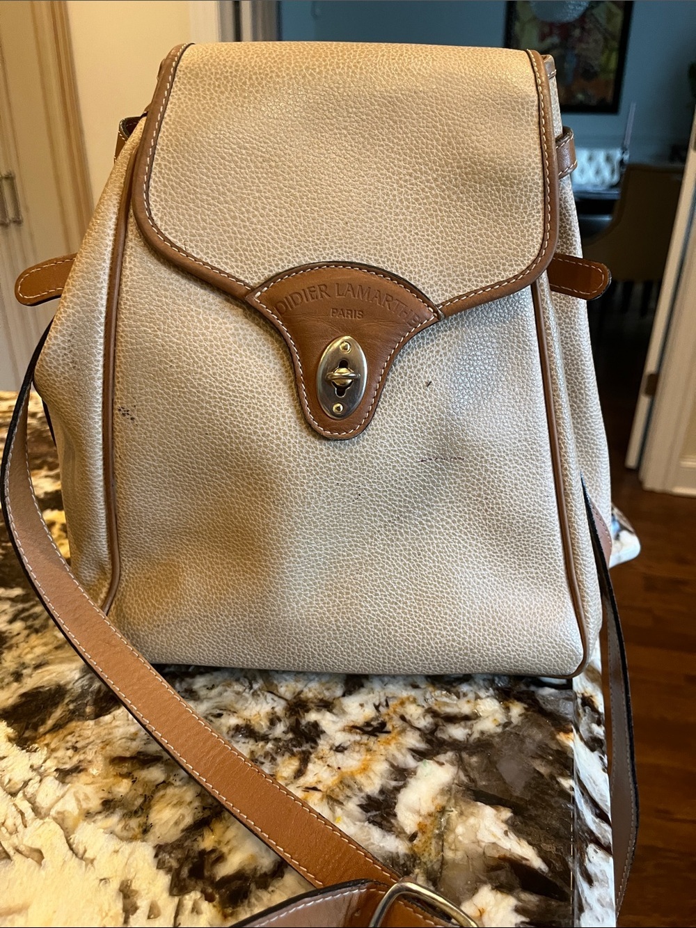 Didier Lamarthe Paris vtg Cream and Tan Crossbody Bag
